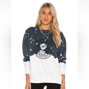 La Detresse Acid Wash Womens medium University Pullover Black Cream Distressed